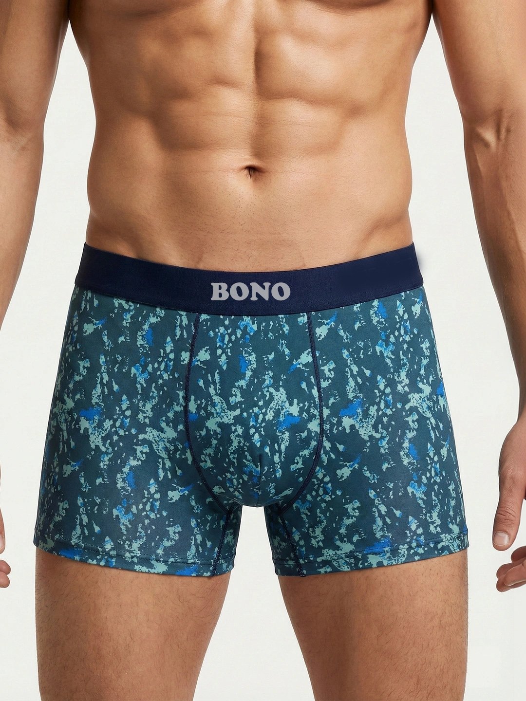 BONO Men's Regular Fit Printed Anti-Bacterial Moisture Wicking Nylon Stretchable Waistband Printed Trunk - Image 2