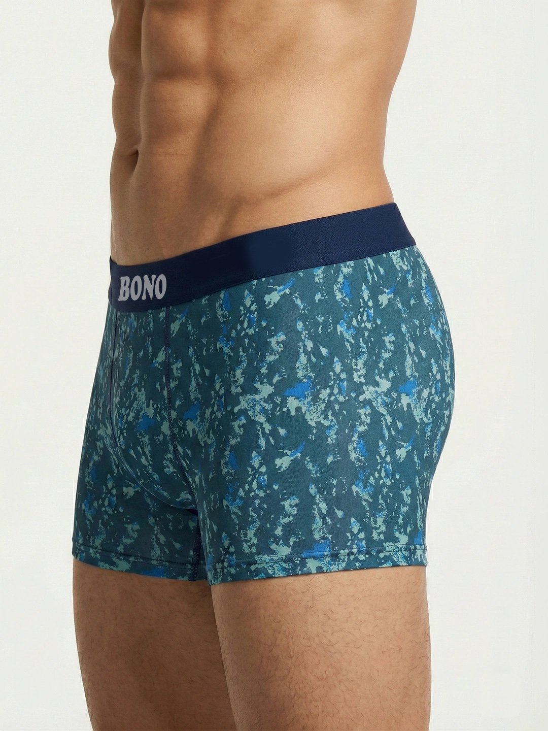 BONO Men's Regular Fit Printed Anti-Bacterial Moisture Wicking Nylon Stretchable Waistband Printed Trunk - Image 3