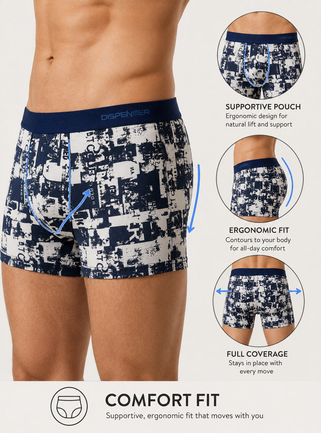 Dispenser Pack of 3 Men Printed Cotton Stretch Trunks Soft Comfortable Innerwear - Image 4