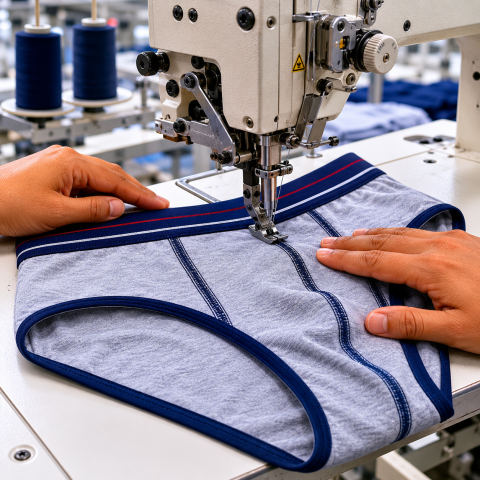 men brief on machine